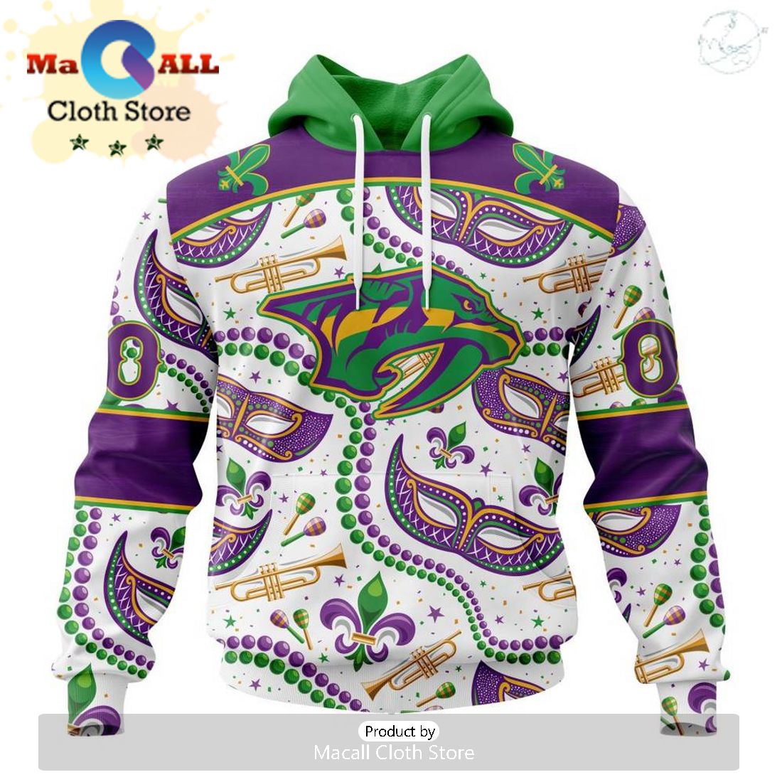 Custom NHL Nashville Predators Special Mardi Gras Design Hoodie