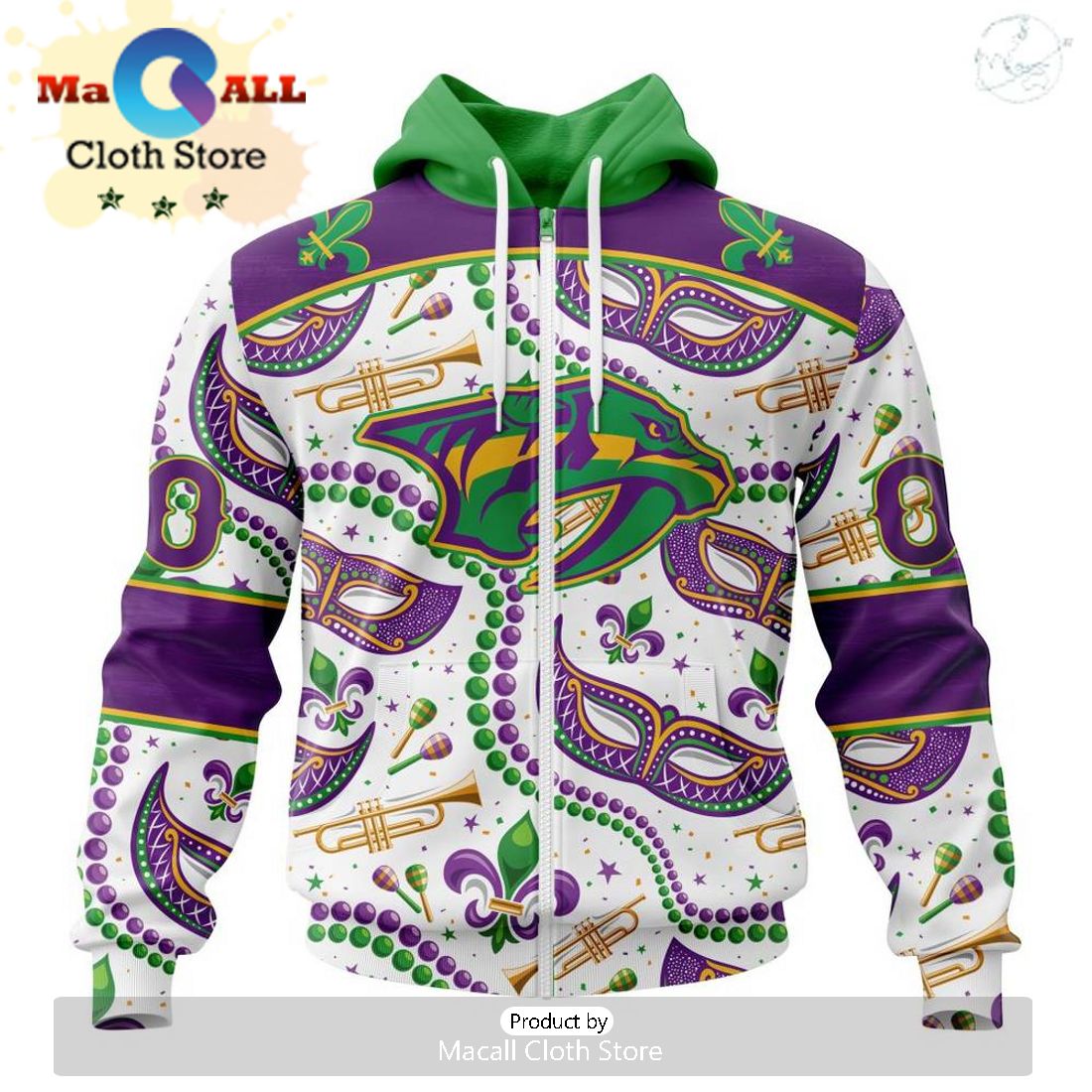 Custom NHL Nashville Predators Special Mardi Gras Design Hoodie