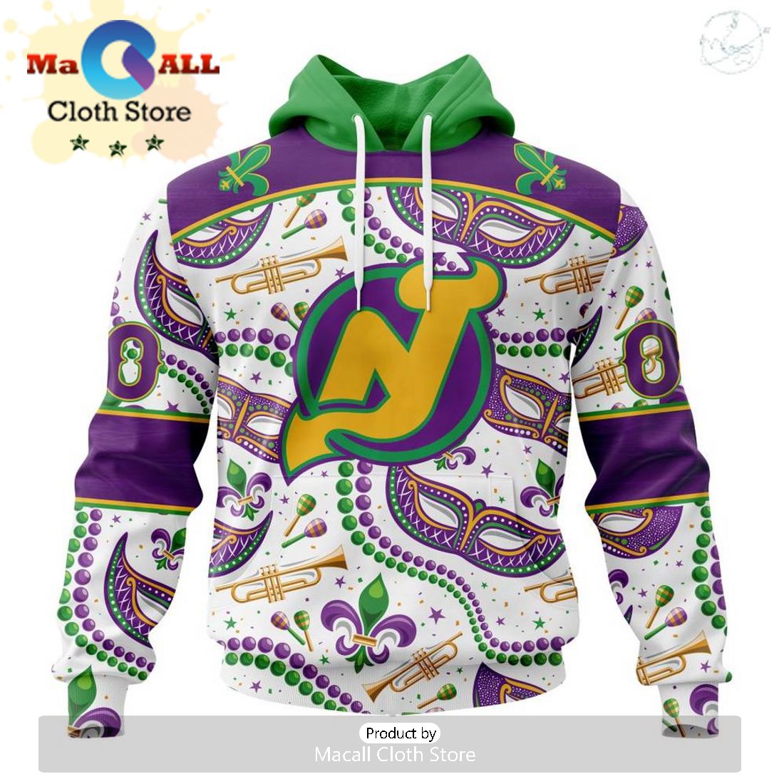 Custom NHL New Jersey Devils Special Mardi Gras Design Hoodie