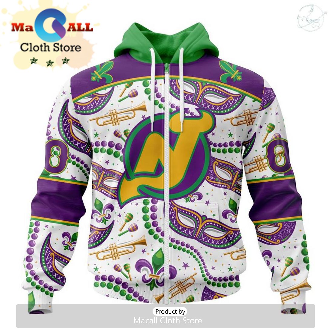 Custom NHL New Jersey Devils Special Mardi Gras Design Hoodie