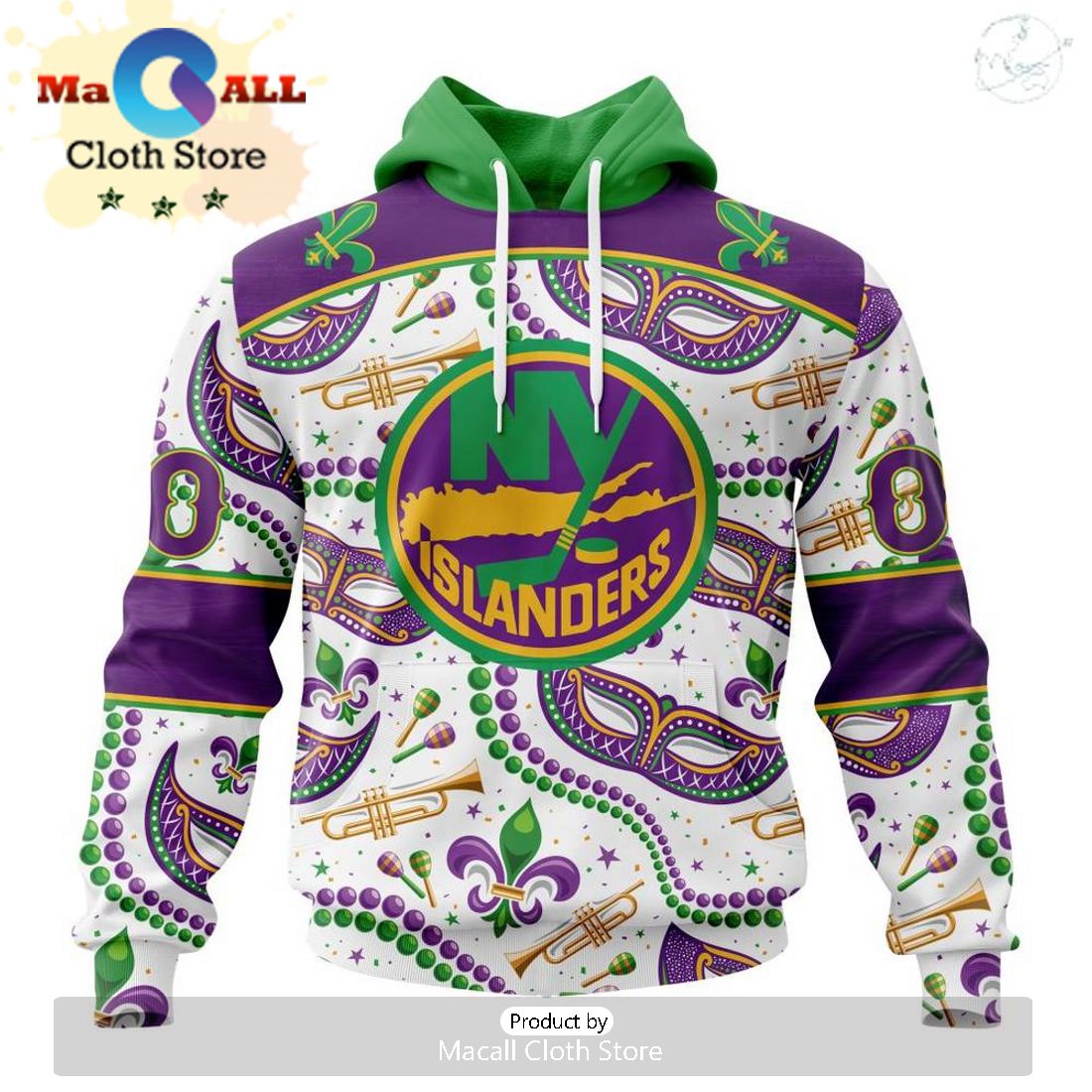 Custom NHL New York Islanders Special Mardi Gras Design Hoodie