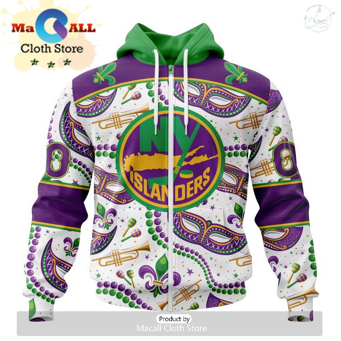 Custom NHL New York Islanders Special Mardi Gras Design Hoodie