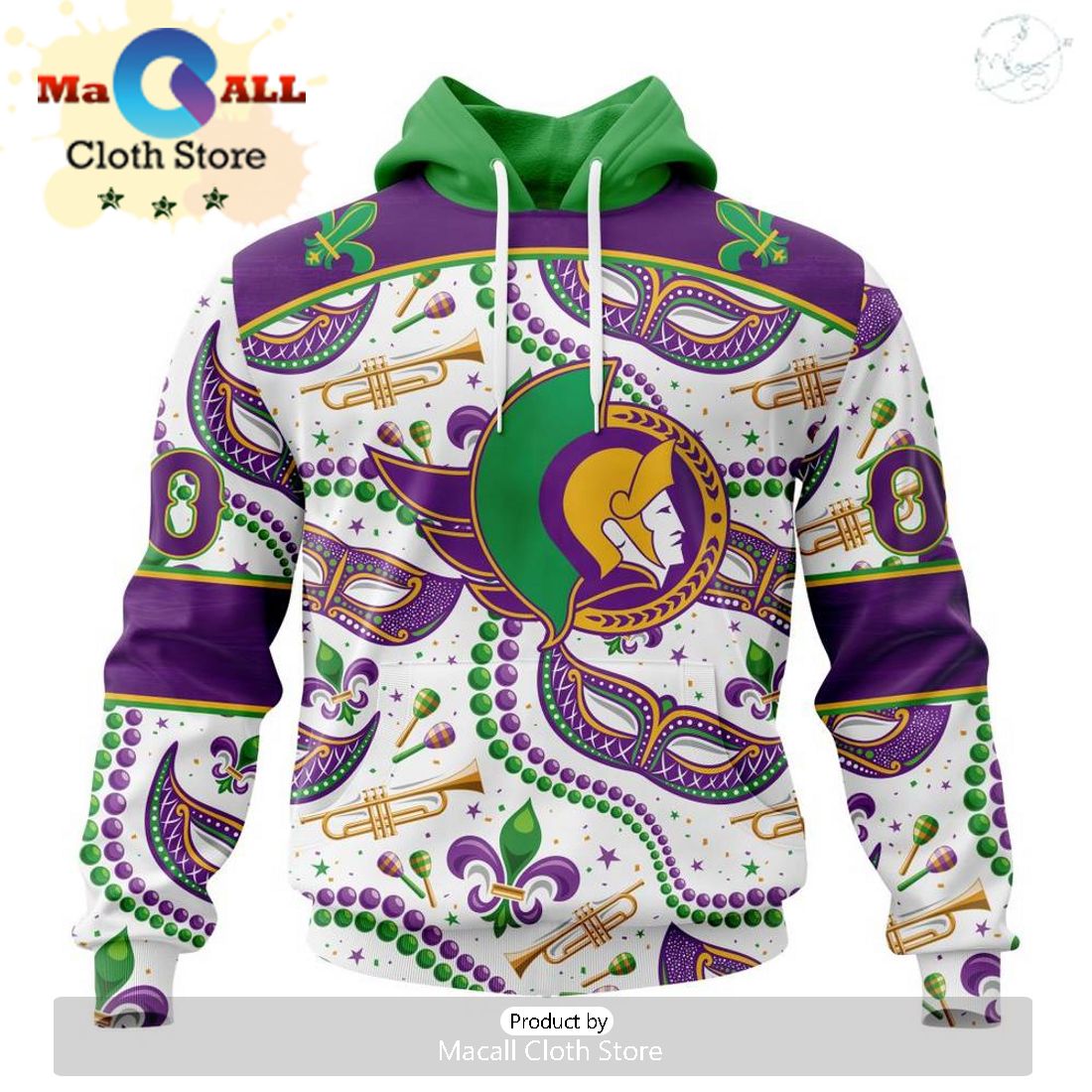 Custom NHL Ottawa Senators Special Mardi Gras Design Hoodie