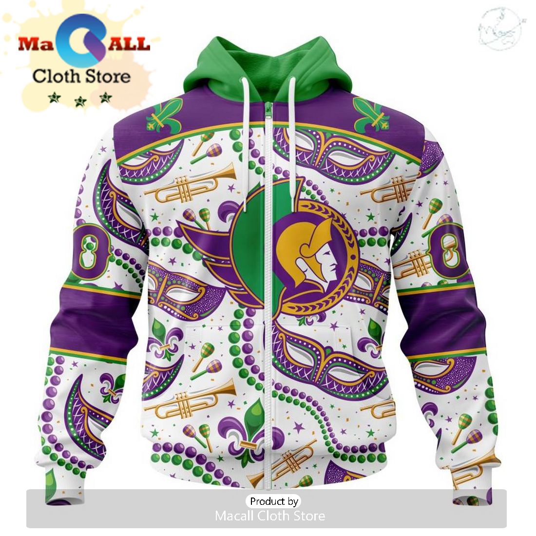 Custom NHL Ottawa Senators Special Mardi Gras Design Hoodie