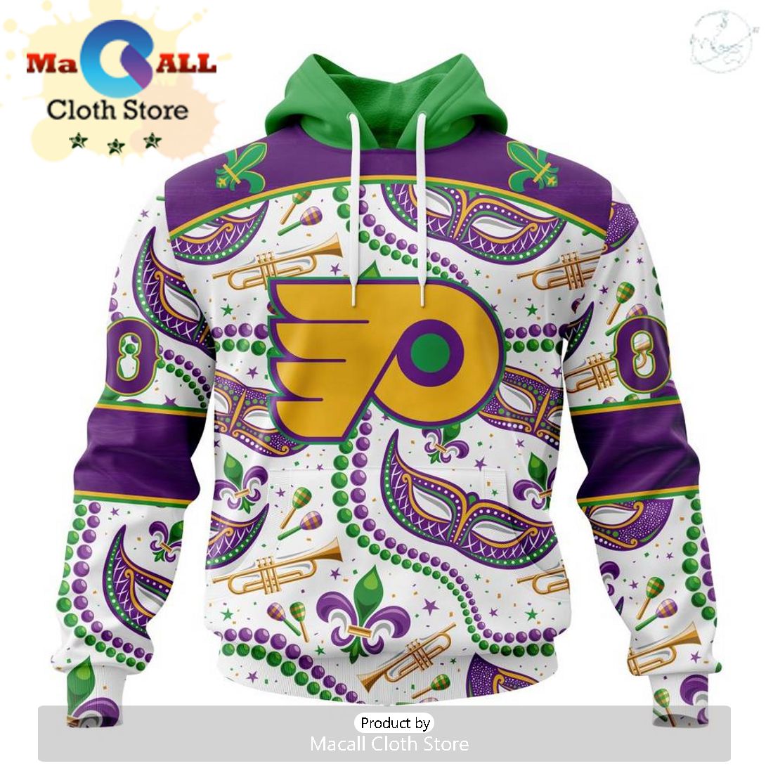 Custom NHL Philadelphia Flyers Special Mardi Gras Design Hoodie