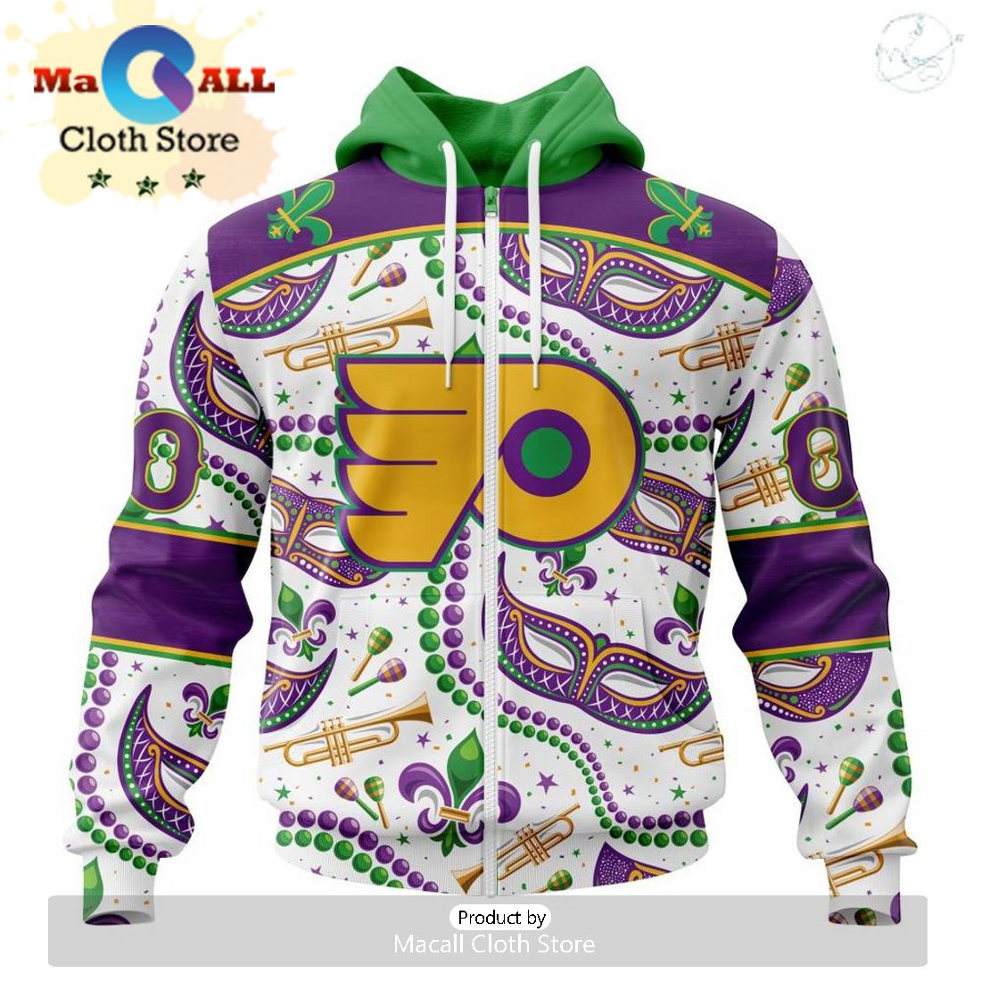 Custom NHL Philadelphia Flyers Special Mardi Gras Design Hoodie