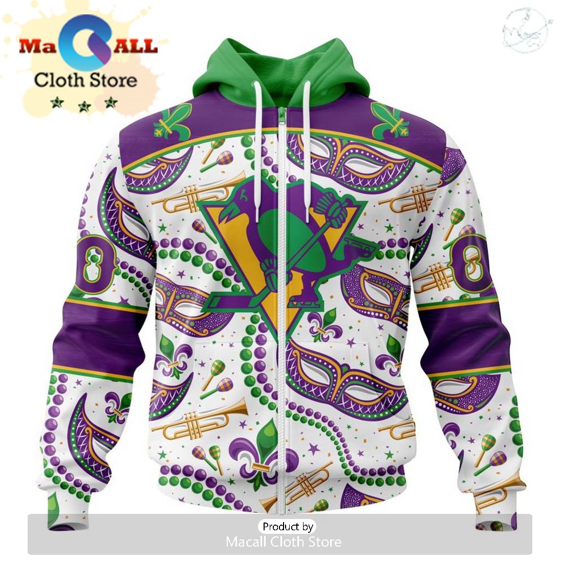 Custom NHL Pittsburgh Penguins Special Mardi Gras Design Hoodie