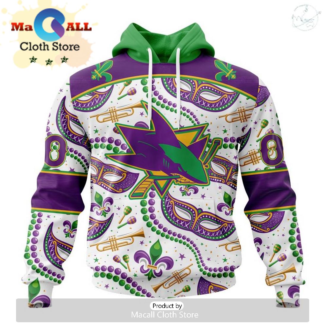 Custom NHL San Jose Sharks Special Mardi Gras Design Hoodie