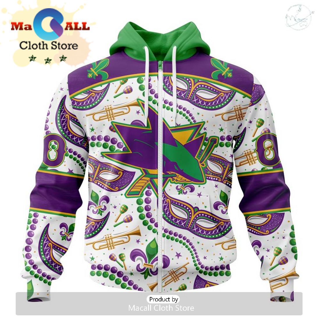 Custom NHL San Jose Sharks Special Mardi Gras Design Hoodie