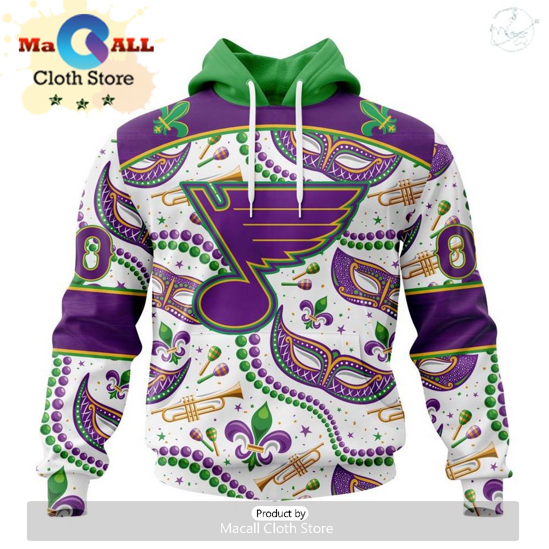 Custom NHL St. Louis Blues Special Mardi Gras Design Hoodie