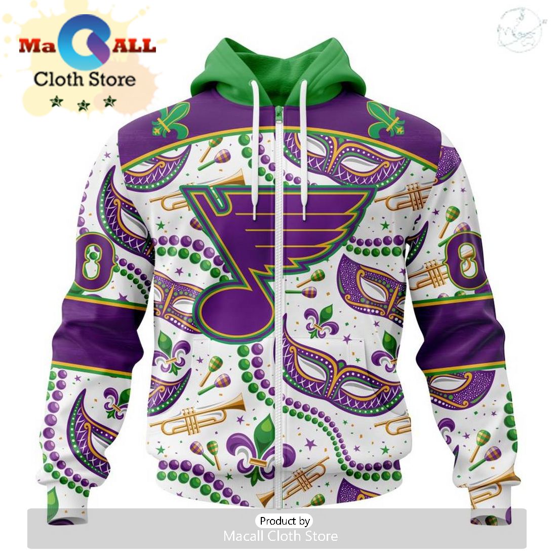 Custom NHL St. Louis Blues Special Mardi Gras Design Hoodie