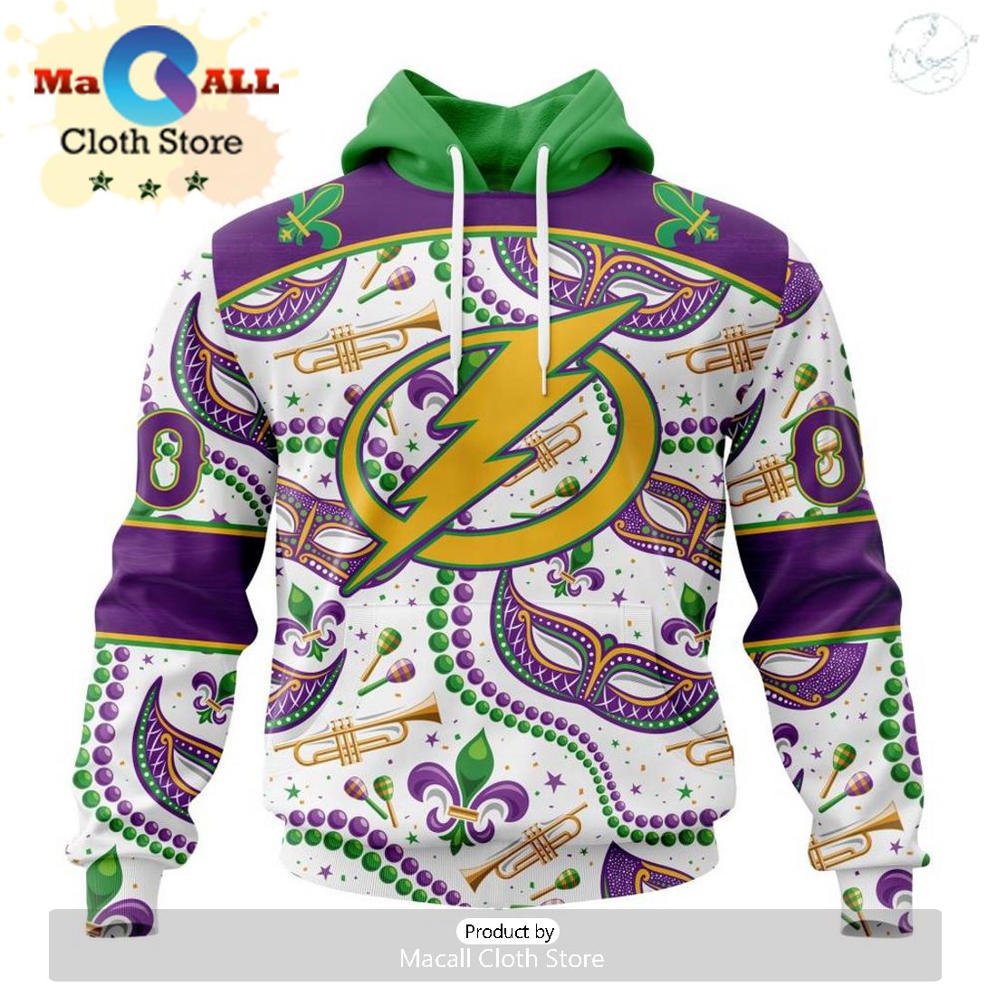Custom NHL Tampa Bay Lightning Special Mardi Gras Design Hoodie