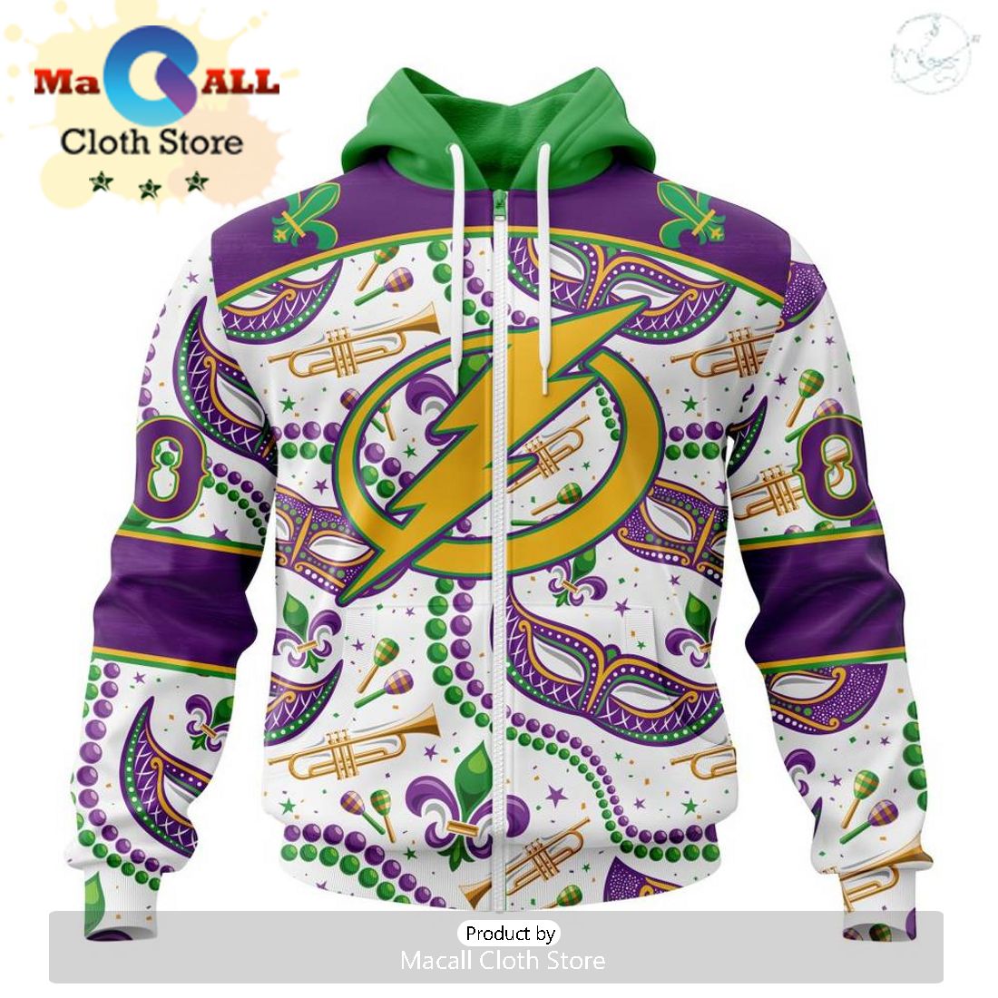 Custom NHL Tampa Bay Lightning Special Mardi Gras Design Hoodie