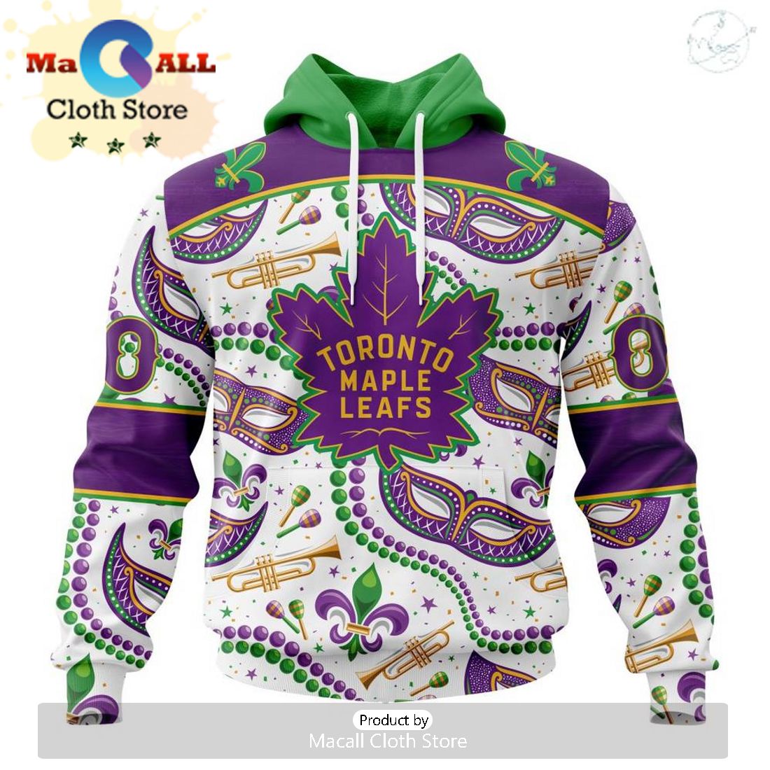 Custom NHL Toronto Maple Leafs Special Mardi Gras Design Hoodie
