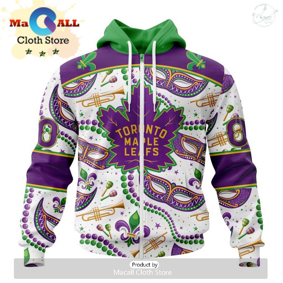 Custom NHL Toronto Maple Leafs Special Mardi Gras Design Hoodie