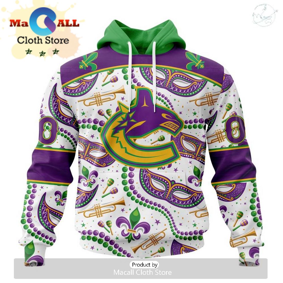 Custom NHL Vancouver Canucks Special Mardi Gras Design Hoodie