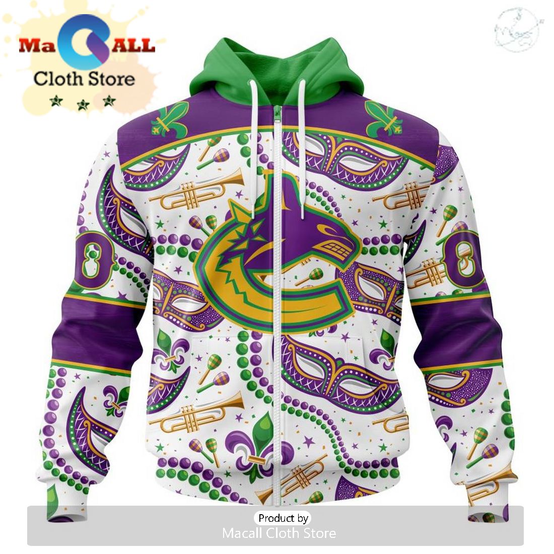 Custom NHL Vancouver Canucks Special Mardi Gras Design Hoodie