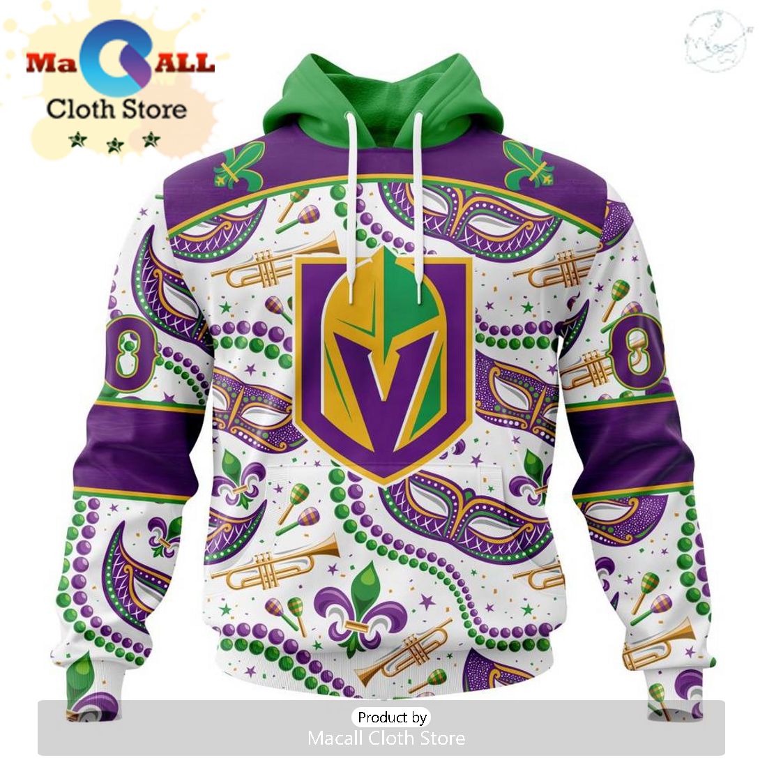 Custom NHL Vegas Golden Knights Special Mardi Gras Design Hoodie