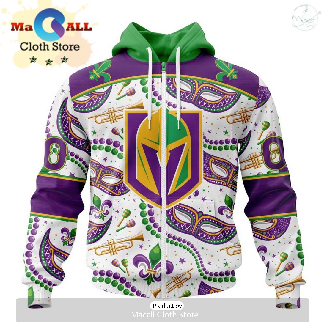 Custom NHL Vegas Golden Knights Special Mardi Gras Design Hoodie