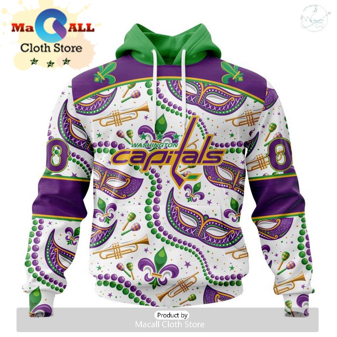 Custom NHL Washington Capitals Special Mardi Gras Design Hoodie