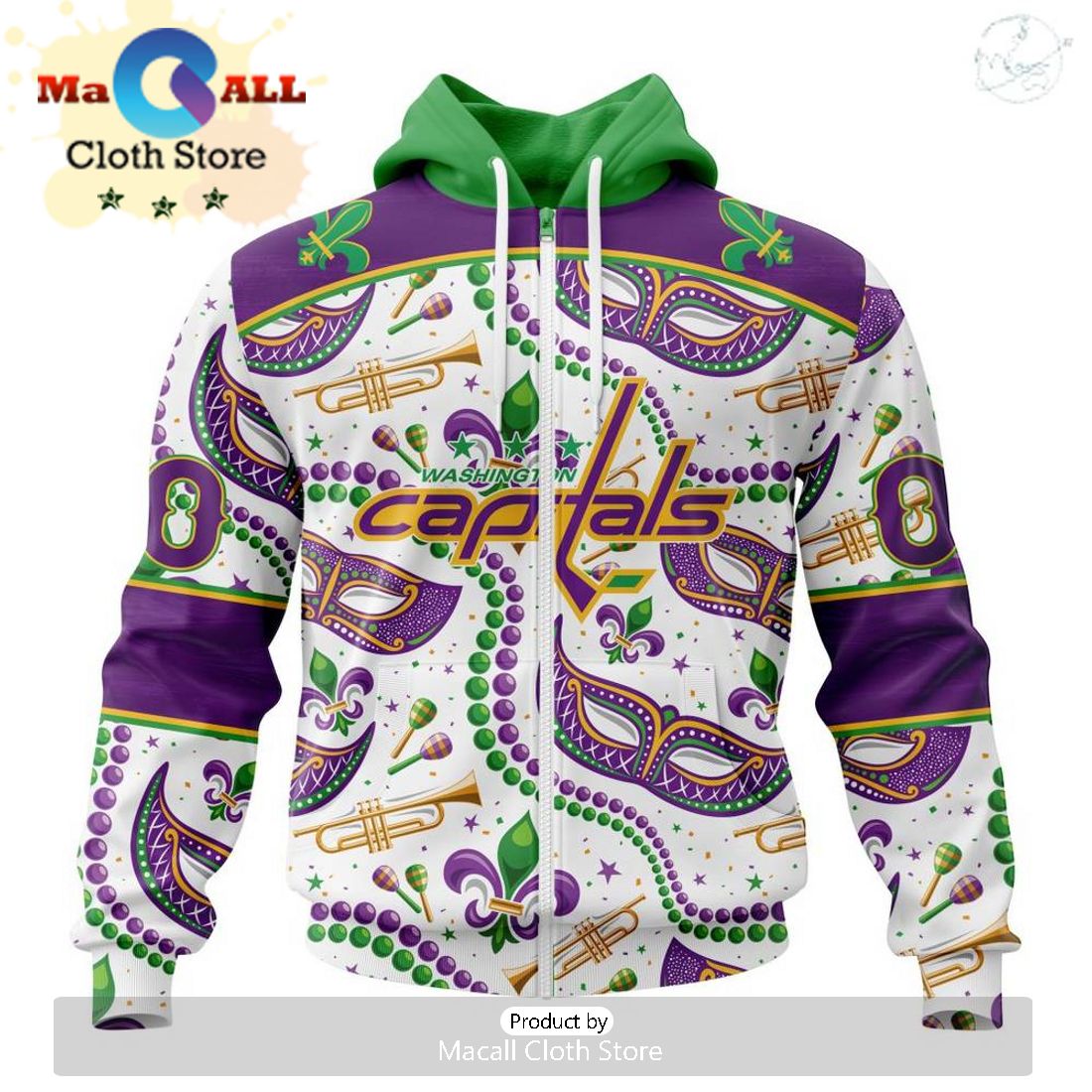Custom NHL Washington Capitals Special Mardi Gras Design Hoodie