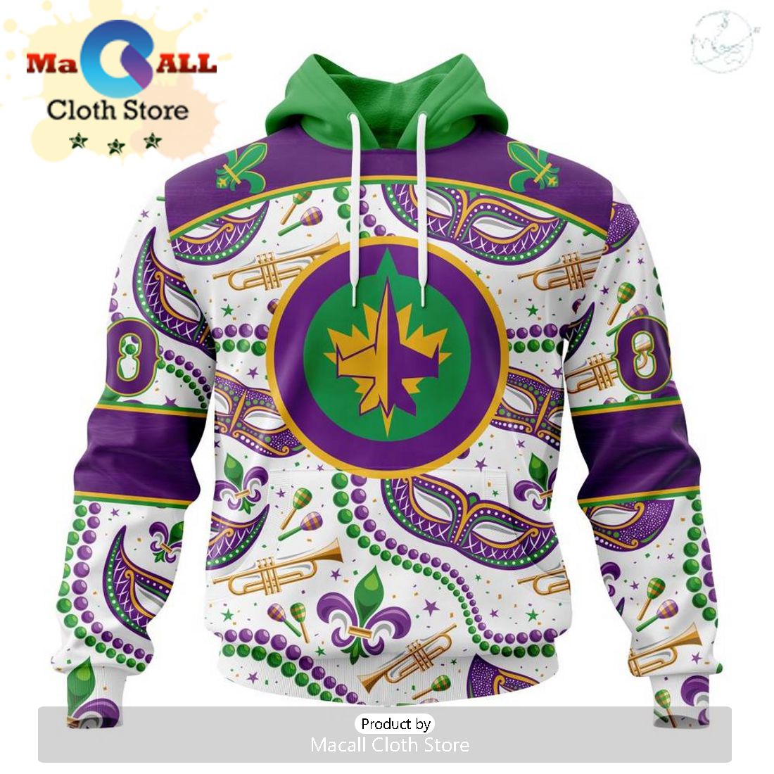 Custom NHL Winnipeg Jets Special Mardi Gras Design Hoodie