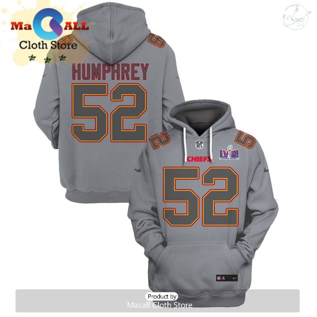 Limited Edition Creed Humphrey Kansas City Chiefs Grey Hoodie Jersey