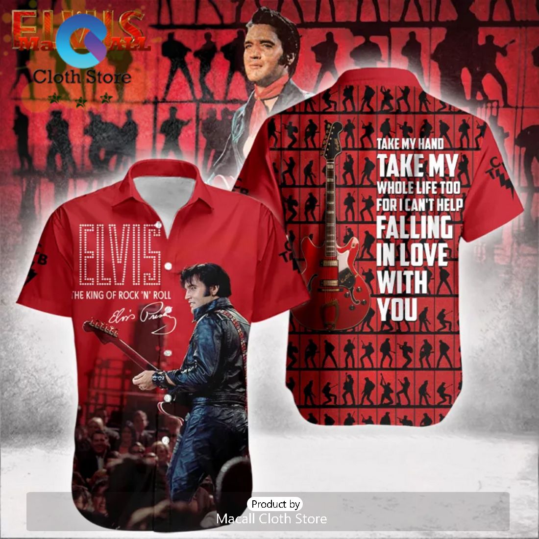 Elvis Presley Golden Suit King Of Rock Hawaiian Shirt