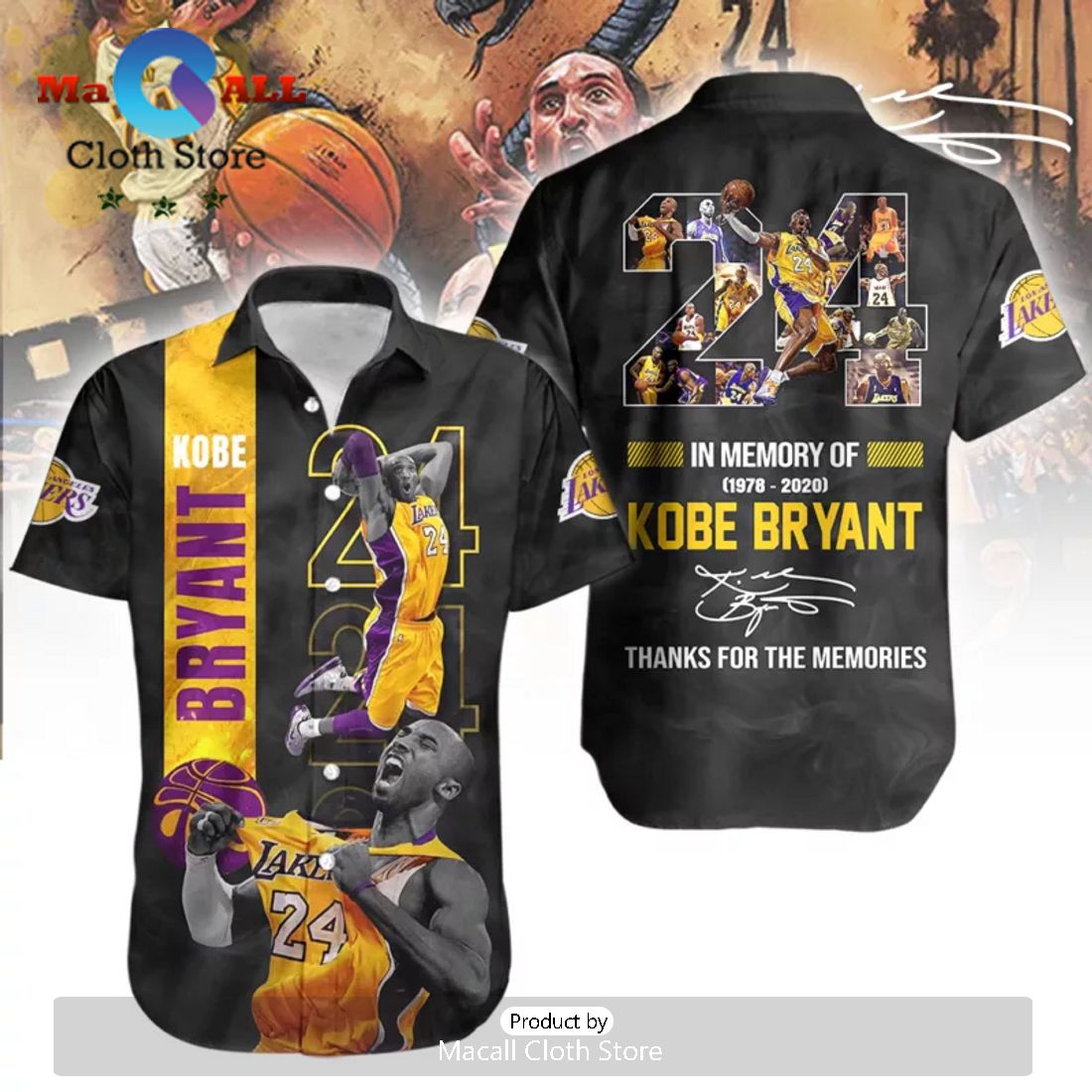 In Memory Of Los Angeles Lakers Kobe Bryant Signatures Hawaiian Shirt