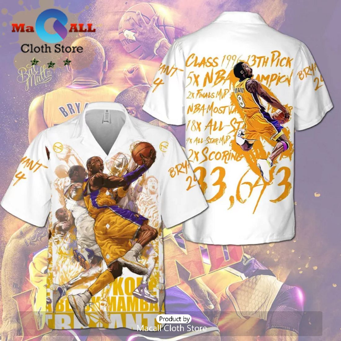 Kobe Bryant Los Angeles Lakers NBA 3D Sport White Hawaiian Shirt