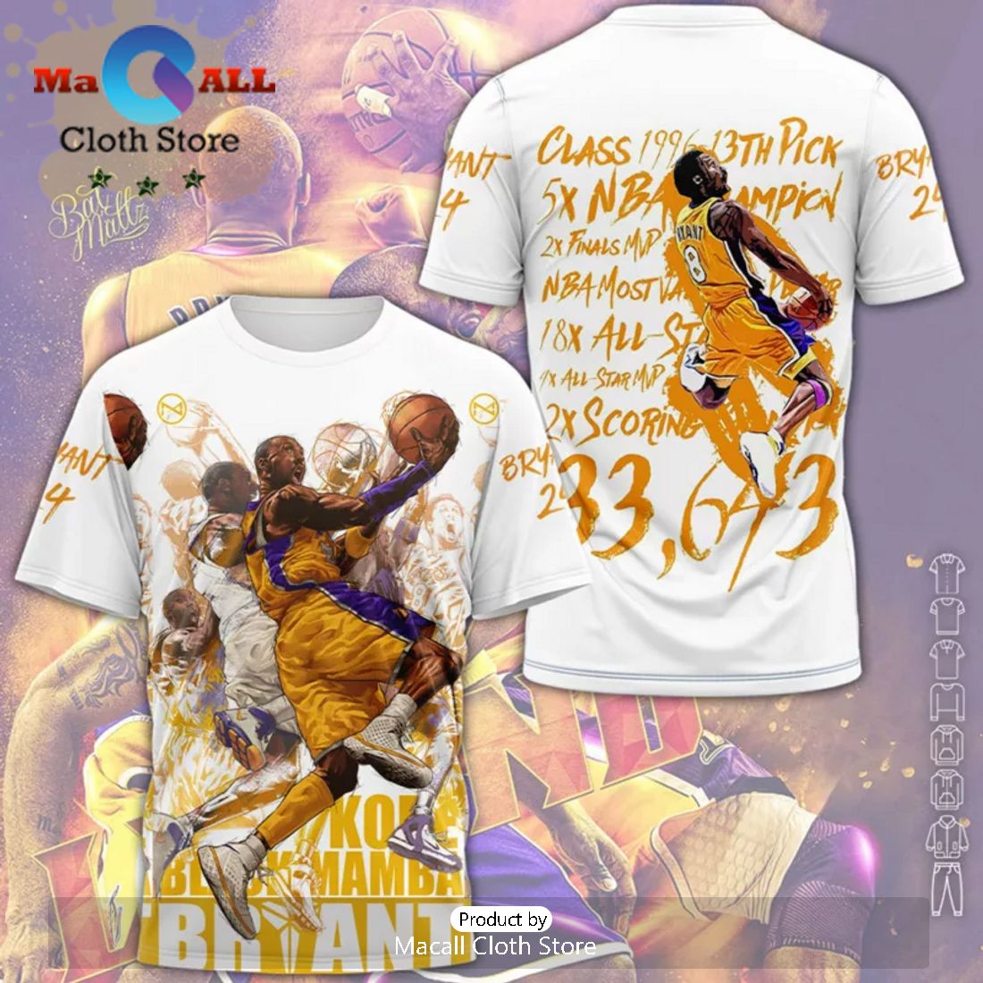 Kobe Bryant Los Angeles Lakers NBA 3D Sport White Hawaiian Shirt