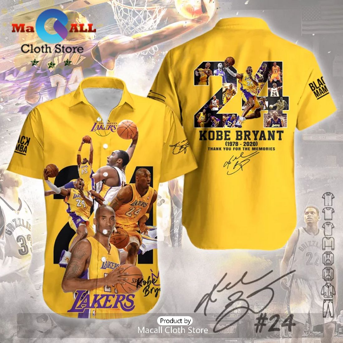 Los Angeles Lakers NBA Kobe Bryant Thank You For The Memories Hawaiian Shirt