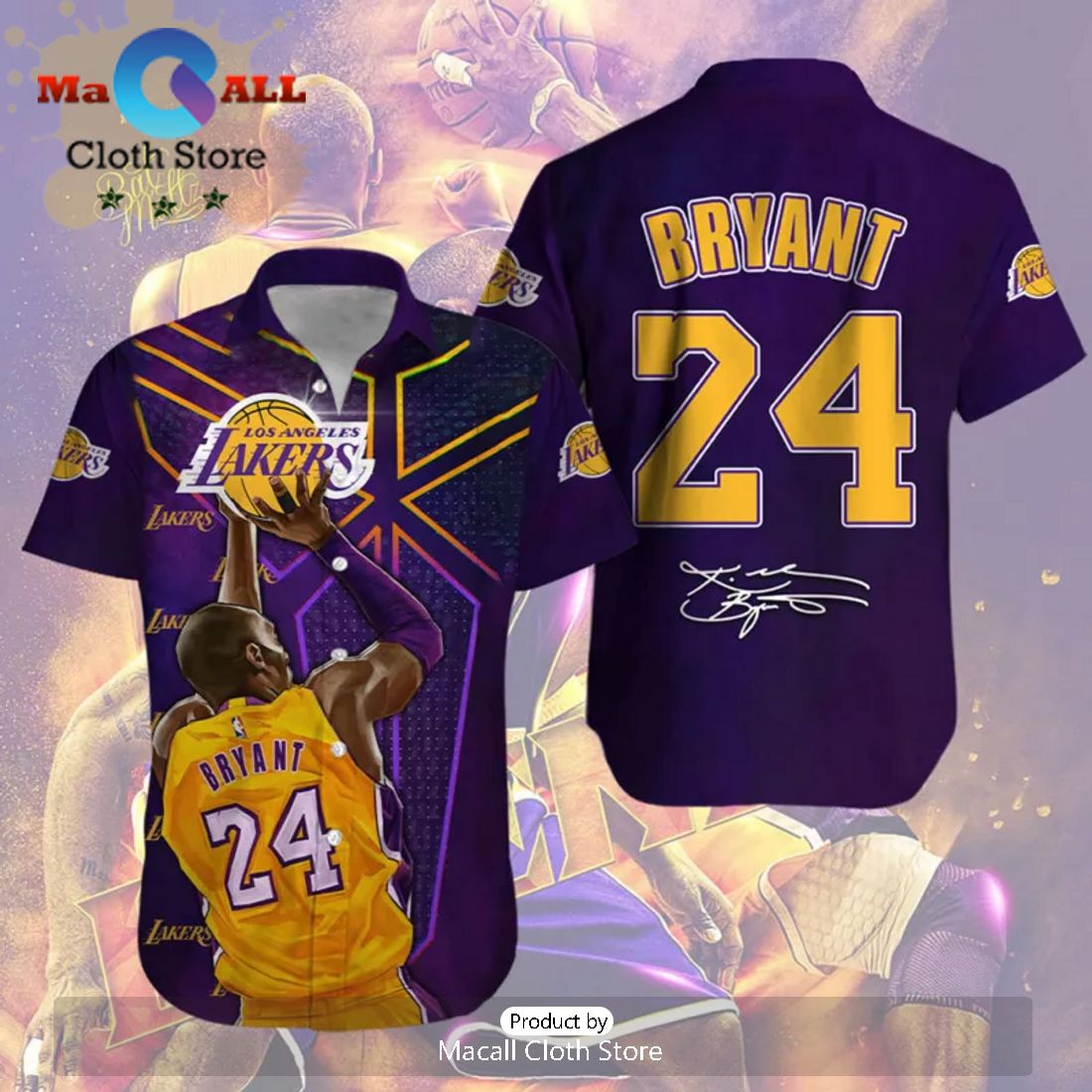 NBA Kobe Bryant Basketball Los Angeles Lakers Signatures Hawaiian Shirt