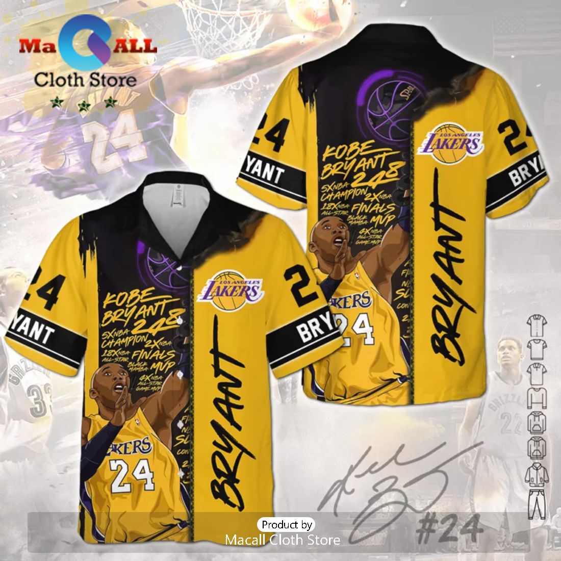 NBA Kobe Bryant Los Angeles Lakers Sports Signatures Hawaiian Shirt