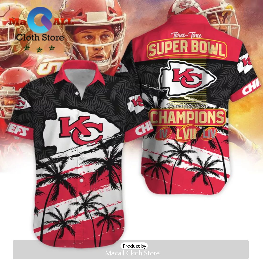 Three Time Super Bowl Kansas City Chiefs Champions LVII Coconut Style Hawaiian Shirt