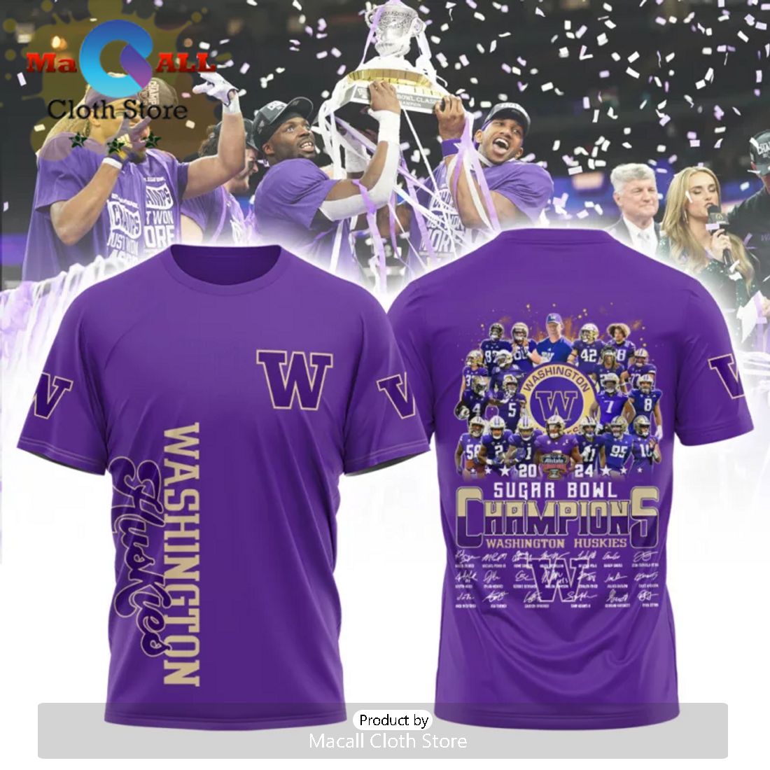 Washington Huskies Football 2024 Sugar Bowl Champions 3D Hawaiian Shirt