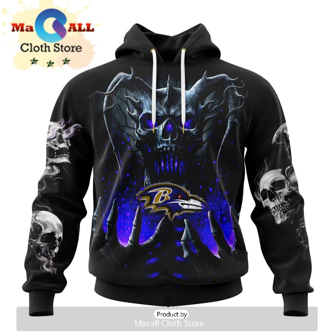 NFL Baltimore Ravens Special Skull Art Design Hoodie