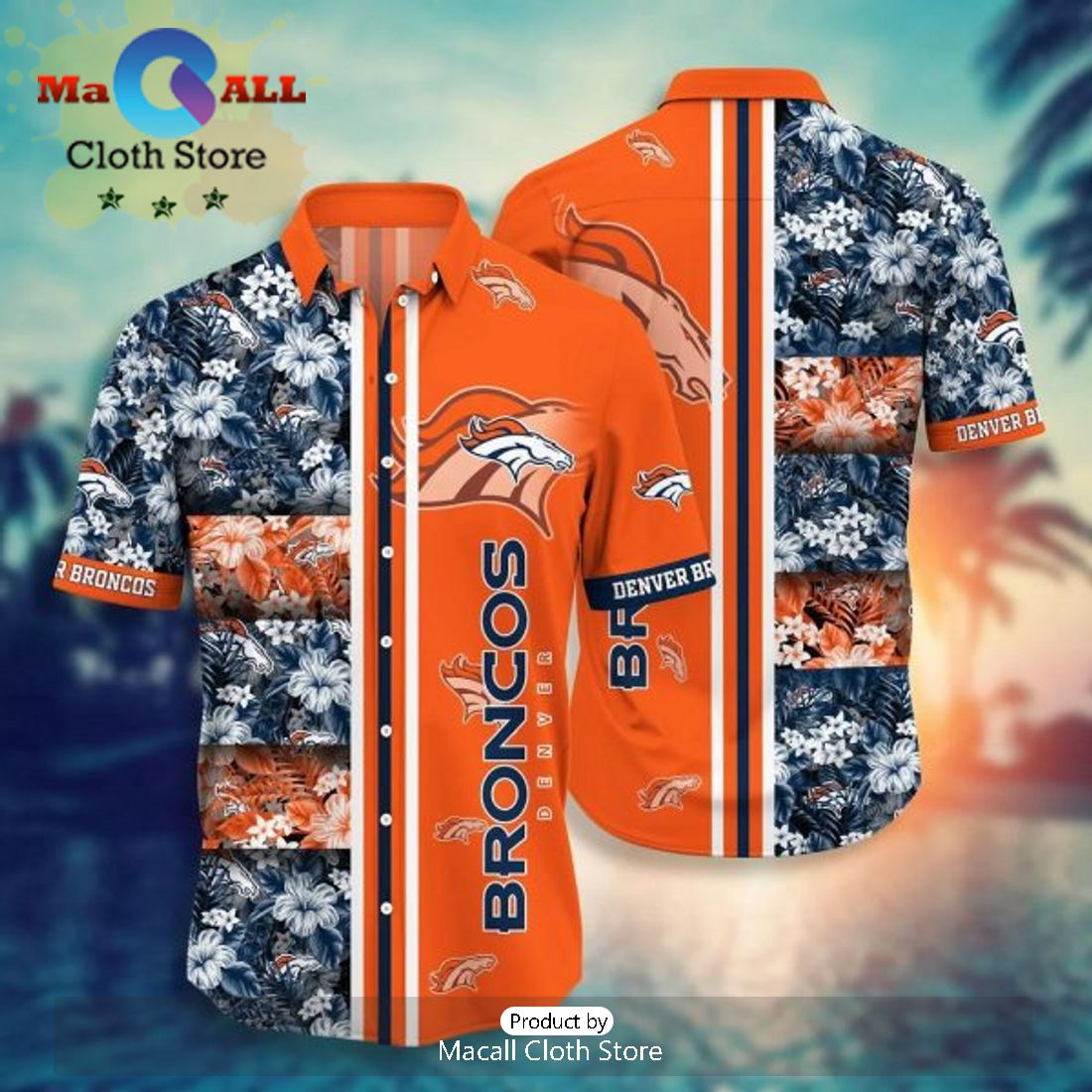 NFL Denver Broncos Orange Navy Blue Hawaiian Shirt