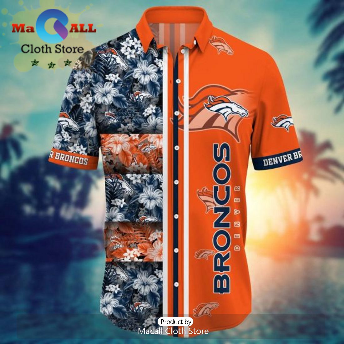 NFL Denver Broncos Orange Navy Blue Hawaiian Shirt