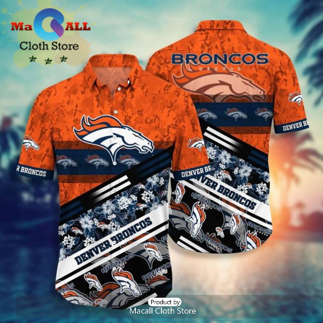 NFL Denver Broncos Orange Navy Blue Hawaiian Shirt Limited