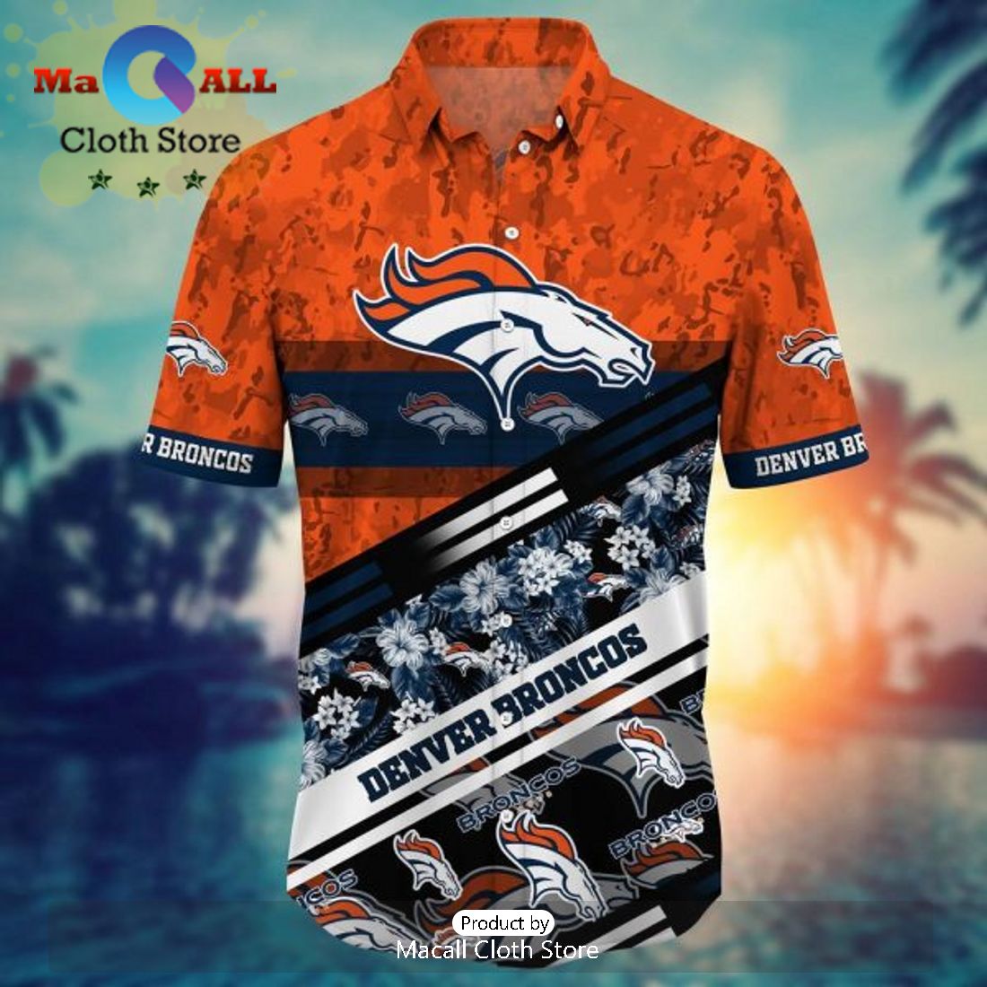 NFL Denver Broncos Orange Navy Blue Hawaiian Shirt Limited
