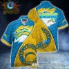 NFL Los Angeles Chargers Gold Flowers Blue Hawaiian Shirt