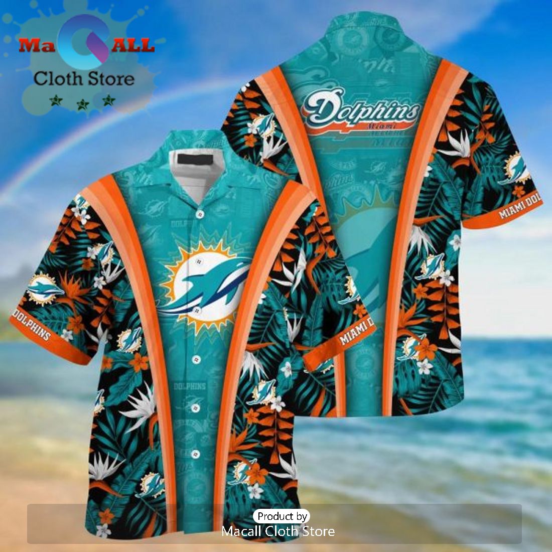 NFL Miami Dolphins Coconut Tree Aqua Orange Hawaiian Shirt