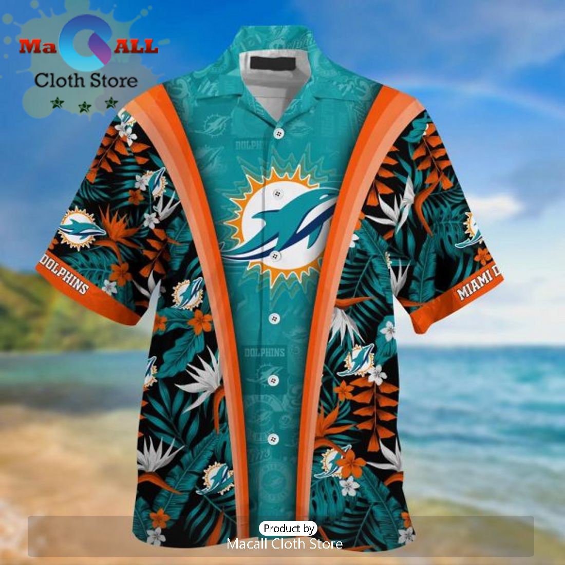 NFL Miami Dolphins Coconut Tree Aqua Orange Hawaiian Shirt