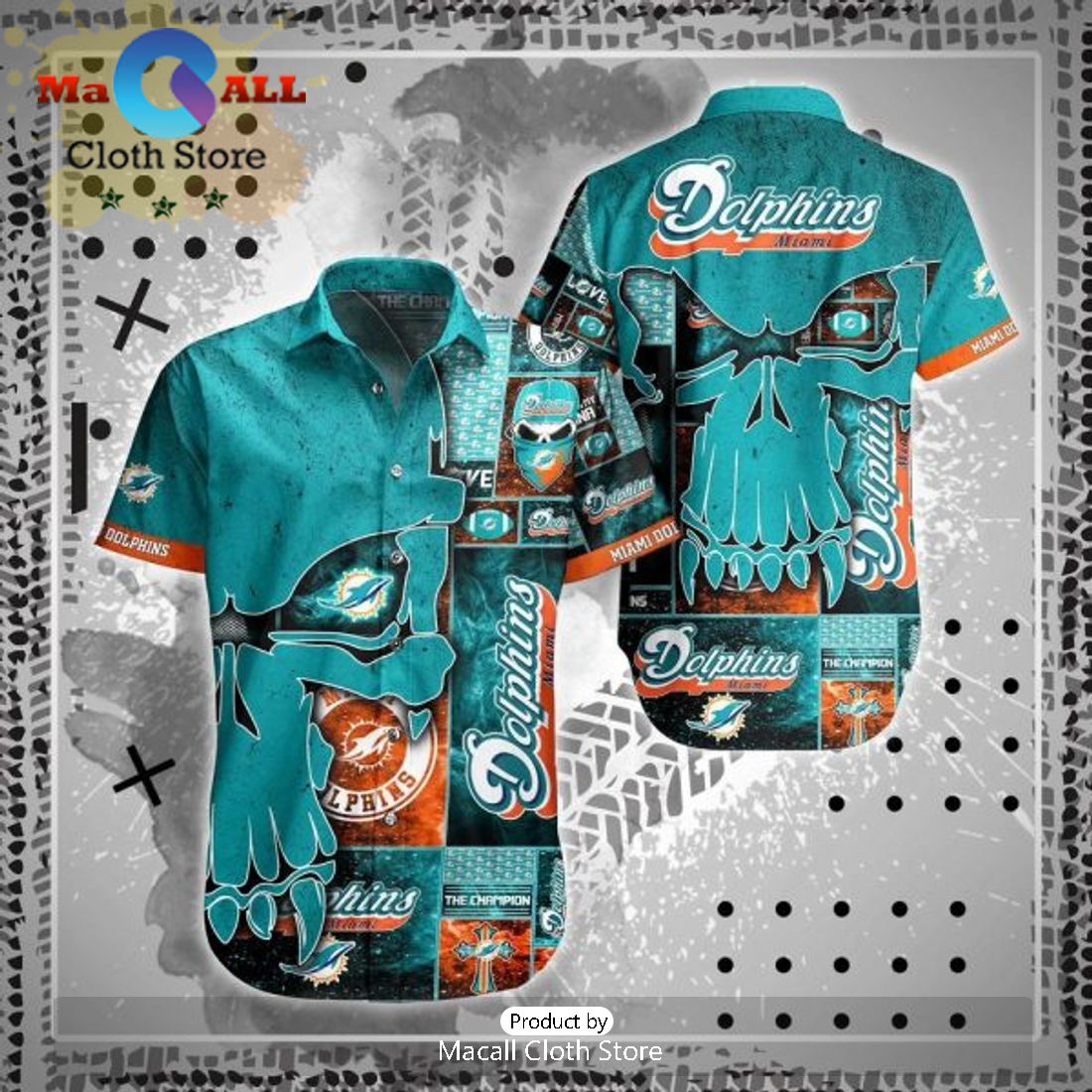 NFL Miami Dolphins Halloween Aqua Orange Hawaiian Shirt