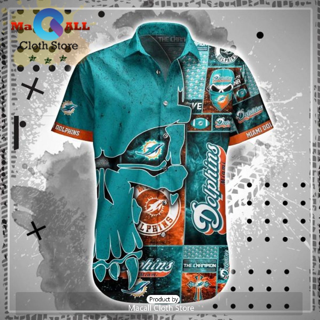 NFL Miami Dolphins Halloween Aqua Orange Hawaiian Shirt