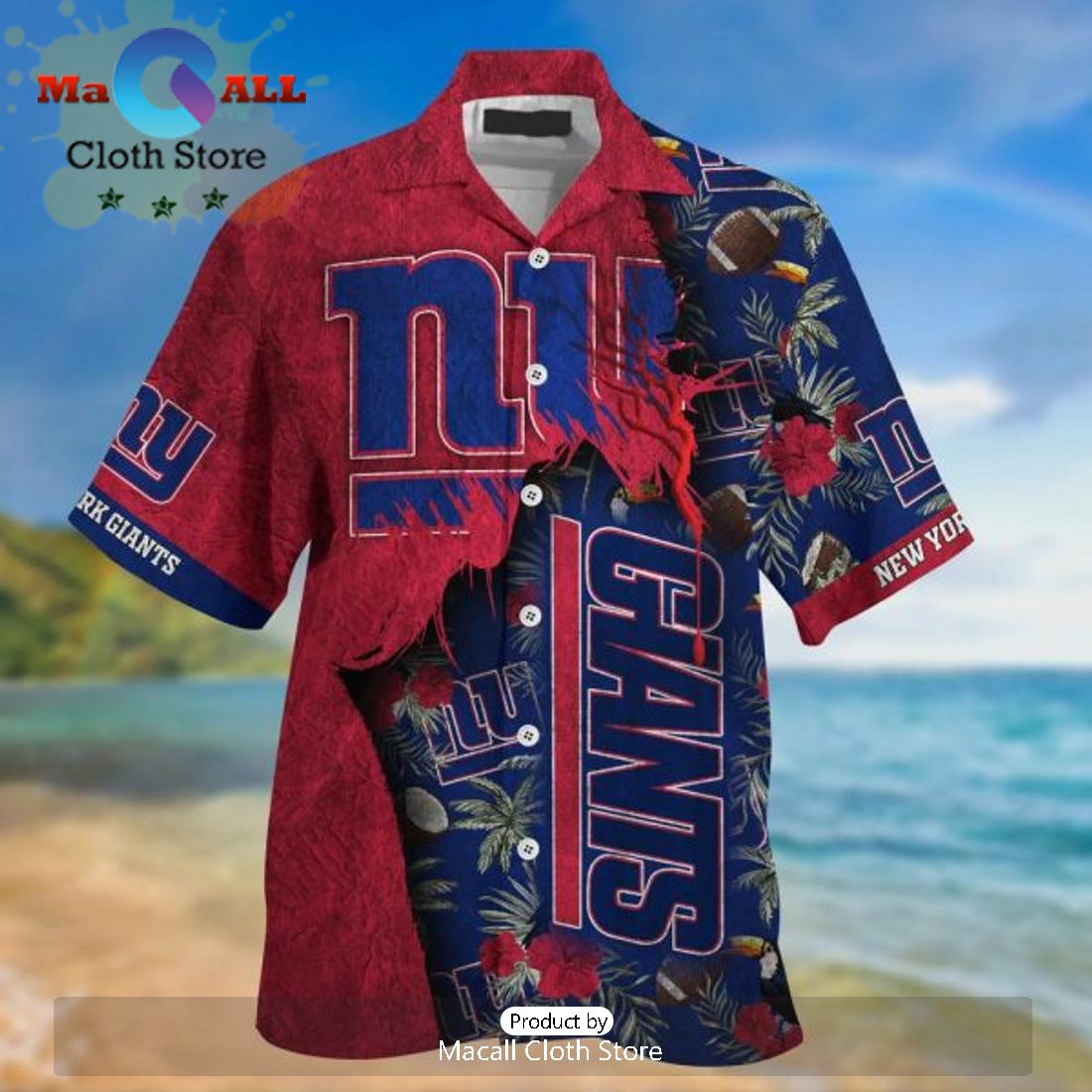 NFL New York Giants Punisher Skull Navy Blue Hawaiian Shirt