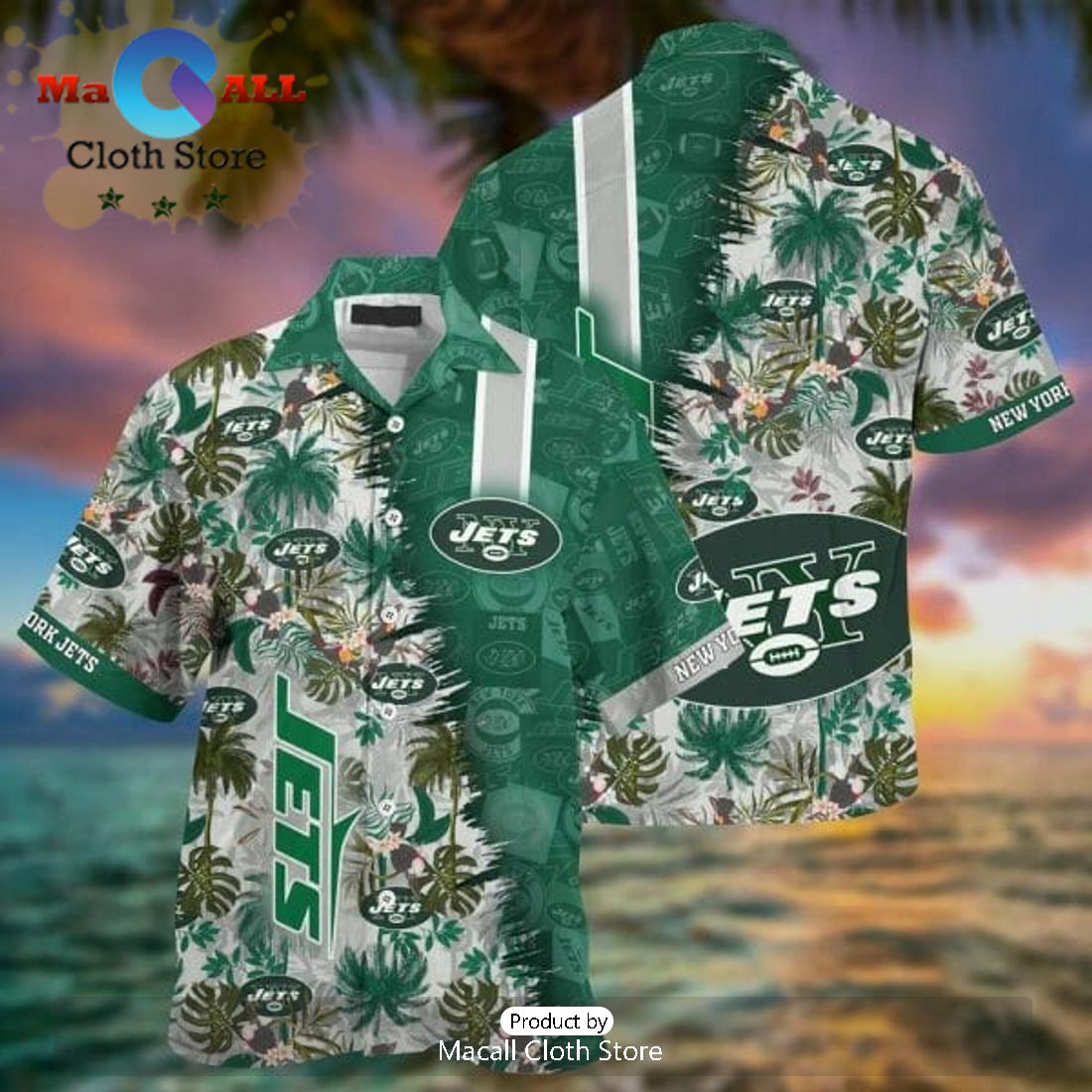 NFL New York Jets Flowers Green Hawaiian Shirt