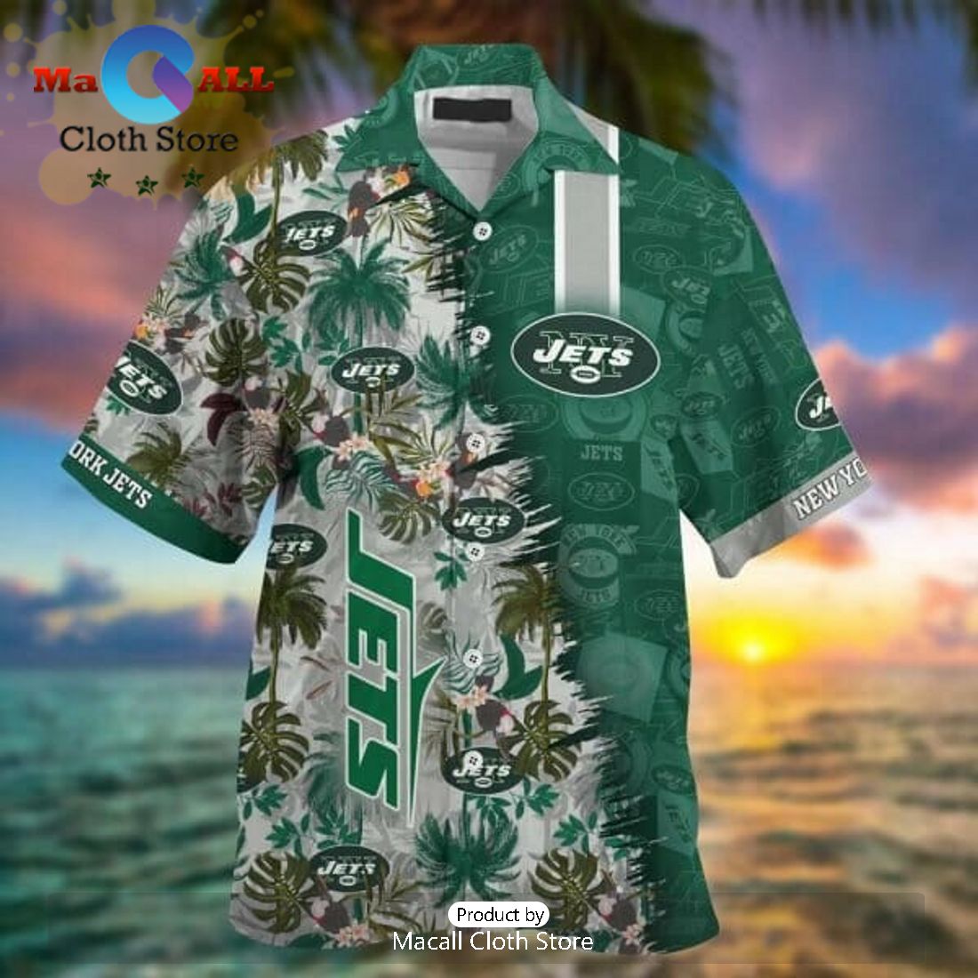 NFL New York Jets Flowers Green Hawaiian Shirt