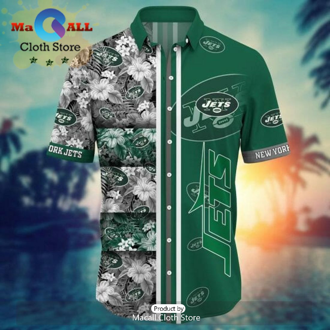 NFL New York Jets Grey Green Hawaiian Shirt